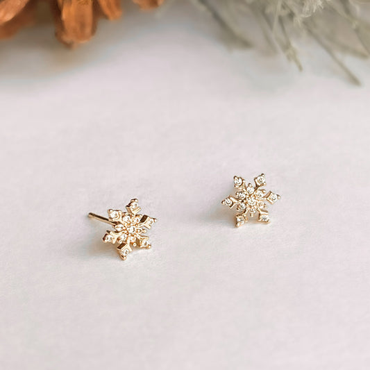 Gold CZ Snowflake Studs